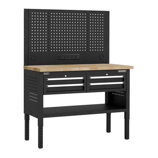 Sealey Superline Pro Modular Workbench with 4 Drawers Wooden Worktop 1265mm
