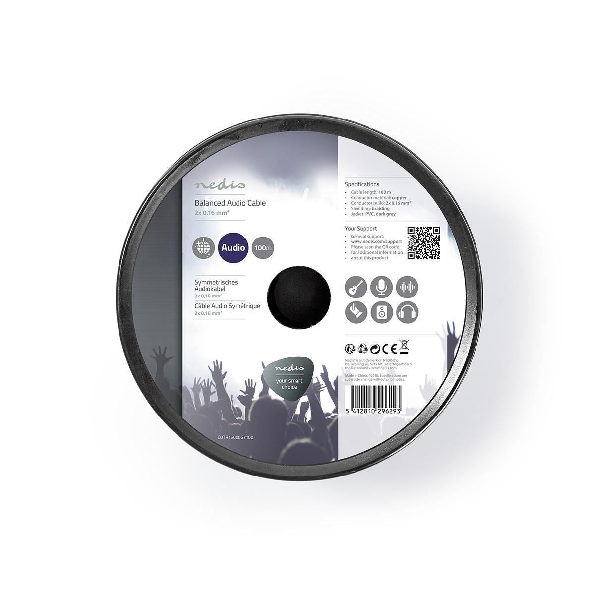 Nedis Balanced Audio Cable 2x 0.16 mm² 100m Reel Grey COTR15000GY100