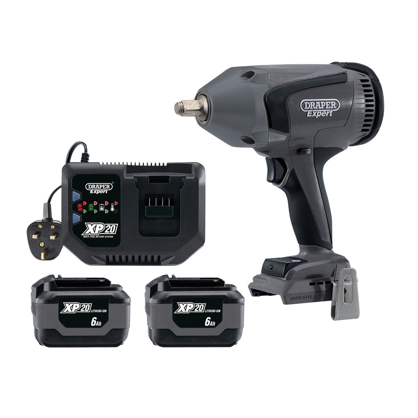 Draper Xp20 20V 1/2" 100Nm Brushless Impact Wrench Battery & Charger - 94080