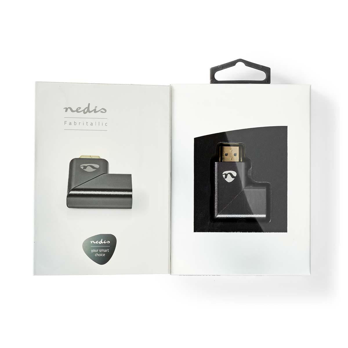 Nedis Left Angled HDMI Female to HDMI Male Coupler Gold Plated Gunmetal Grey - CVTB34903GY