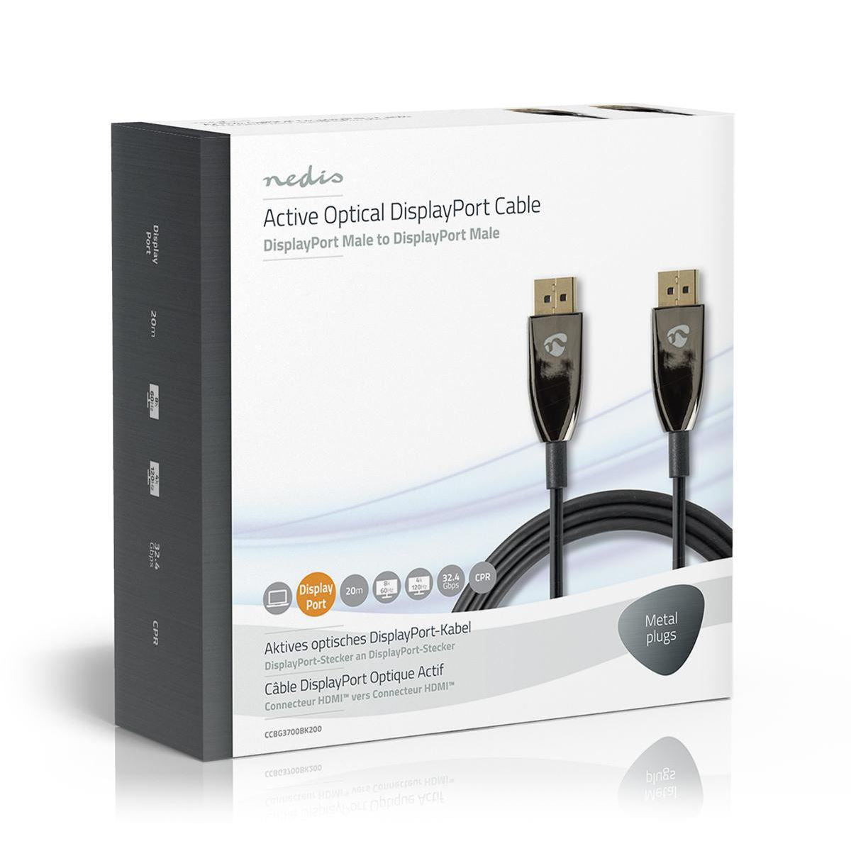 Nedis DisplayPort 1.4 Cable AOC DisplayPort Male to Male 20m Black