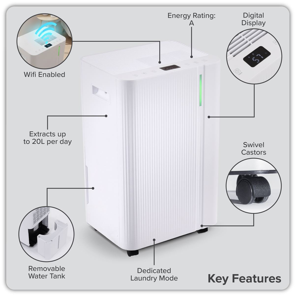 Baridi Dehumidifier with Digital Display & 24hr Timer 12L - White DH147
