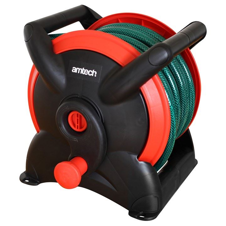 Amtech 15m Garden hose reel with adaptor set