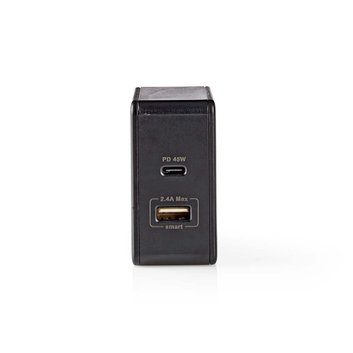 Nedis Wall Charger 3.0A USB/USB-C Power Delivery 45W Black WCPD45W100BK