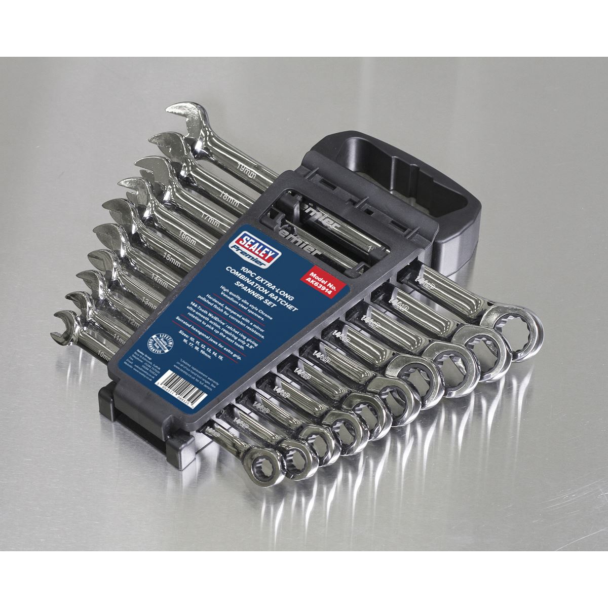 Sealey Combination Ratchet Spanner Set 10pc Extra-Long Metric AK63914