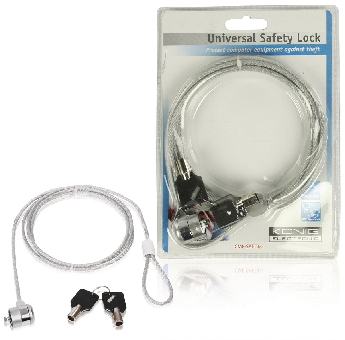 (Disc) Konig Universal computer lock 5m Protect your computer against theft with th CMP-SAFE3/3 Tracked IE1.P.250 NBLKK1003ME Stocked