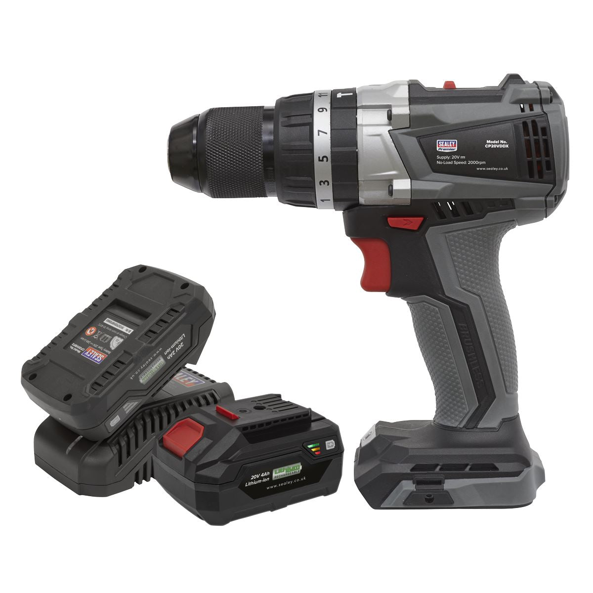 Sealey Brushless Hammer Drill/Driver Kit 13mm 20V - 2 Batteries CP20VDDXKIT