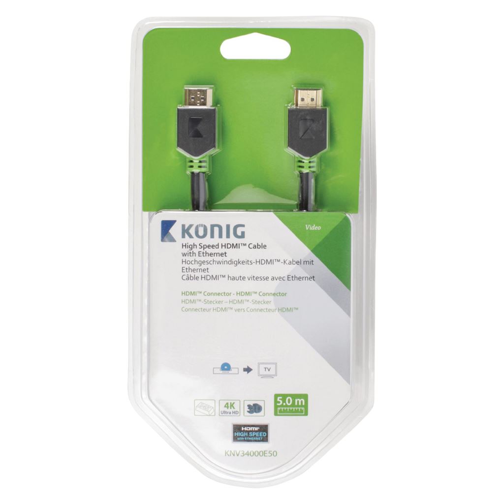 Konig High Speed HDMI Cable with Ethernet HDMI to HDMI Connector 5m grey - CVBW34000AT50