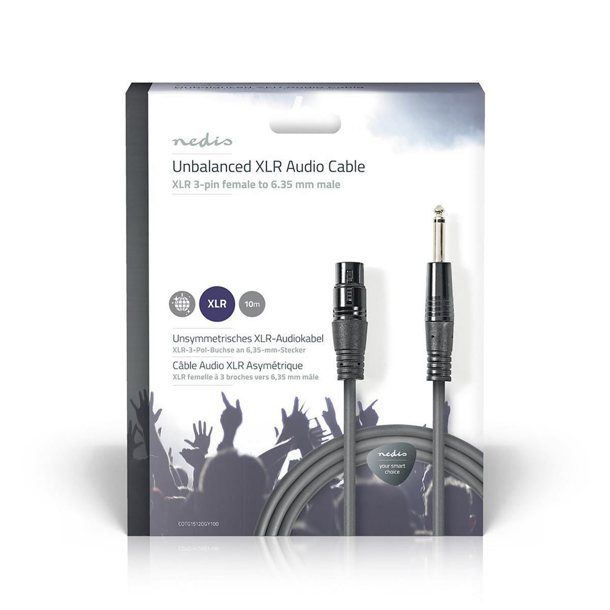 Nedis Unbalanced XLR Audio Cable XLR 3-pin Female to 6.35mm Male 10m Grey - COTG15120GY100