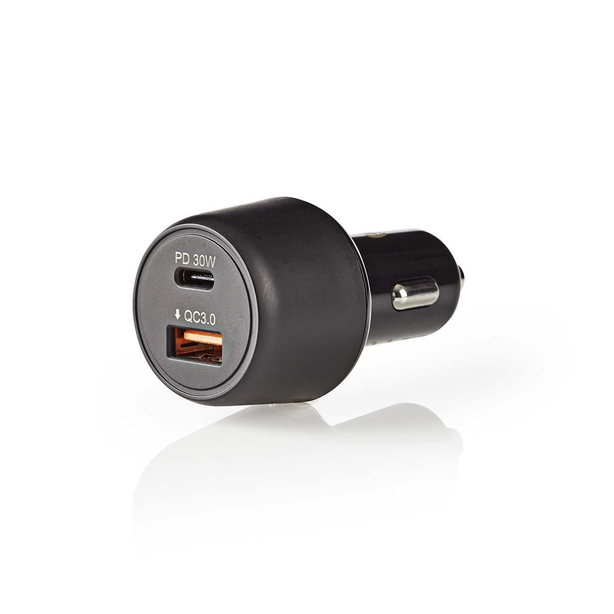 Nedis Car Charger 3.0A USB (QC 3.0)/USB-C Power Delivery 30W Black CCPD30W100BK