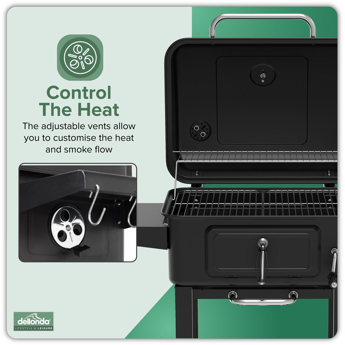 Dellonda Charcoal Grill BBQ Smoker and Trolley with 2 Side Shelves - Black DG283