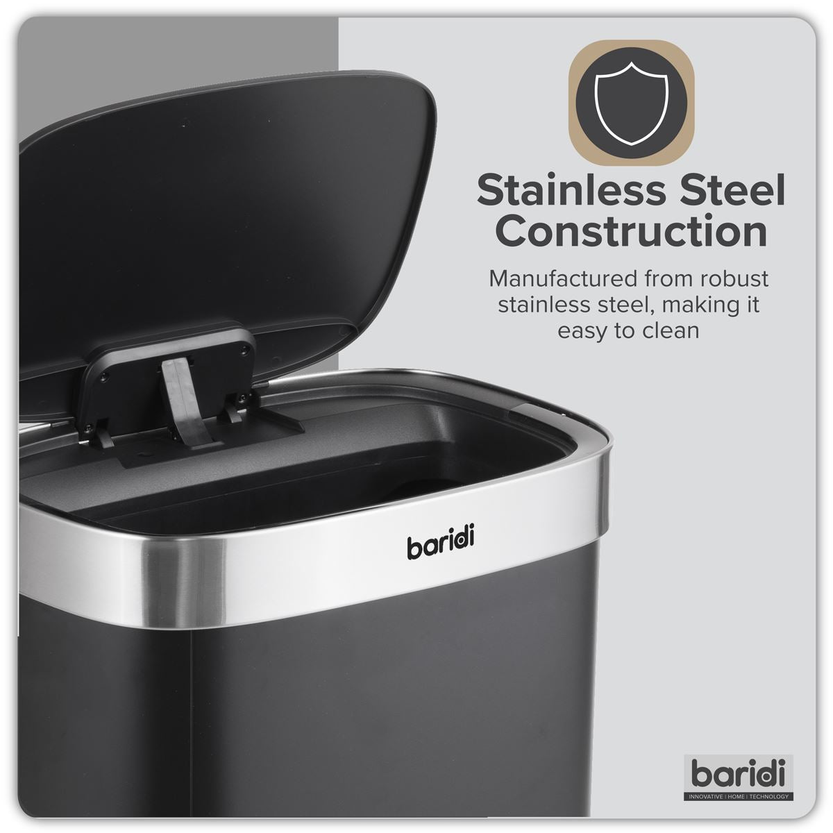 Baridi Sensor Bin 50L - Black/Stainless Steel DH281