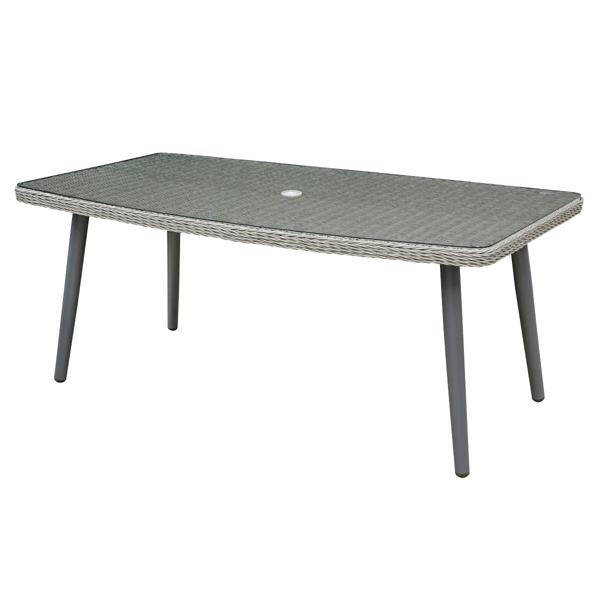 Sealey Dellonda Buxton Rattan Wicker Outdoor Dining Table with Clear Tempered Glass Top, Grey DG78