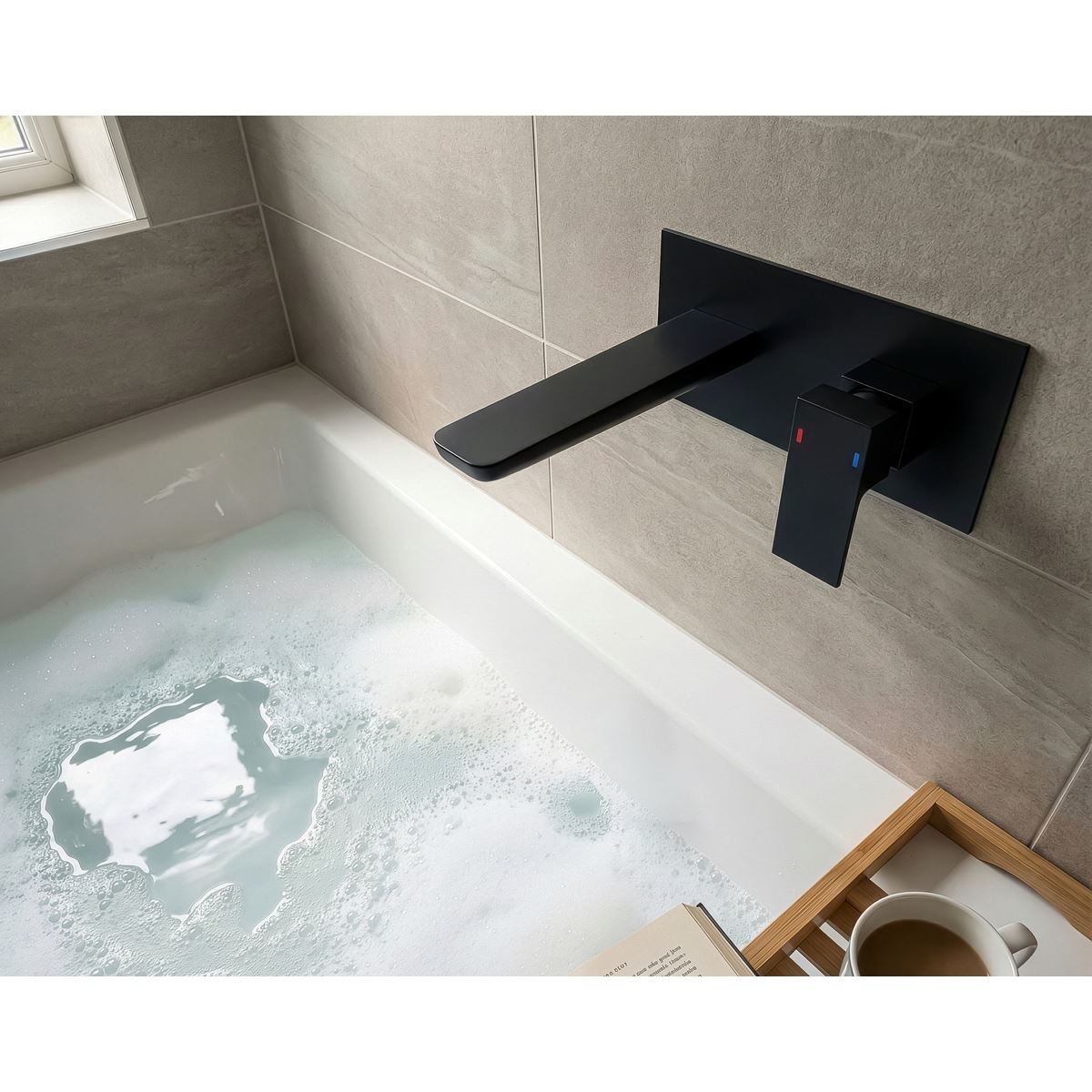 Baridi Wall Mounting Basin Mixer Tap, Square - Matt Black DH397