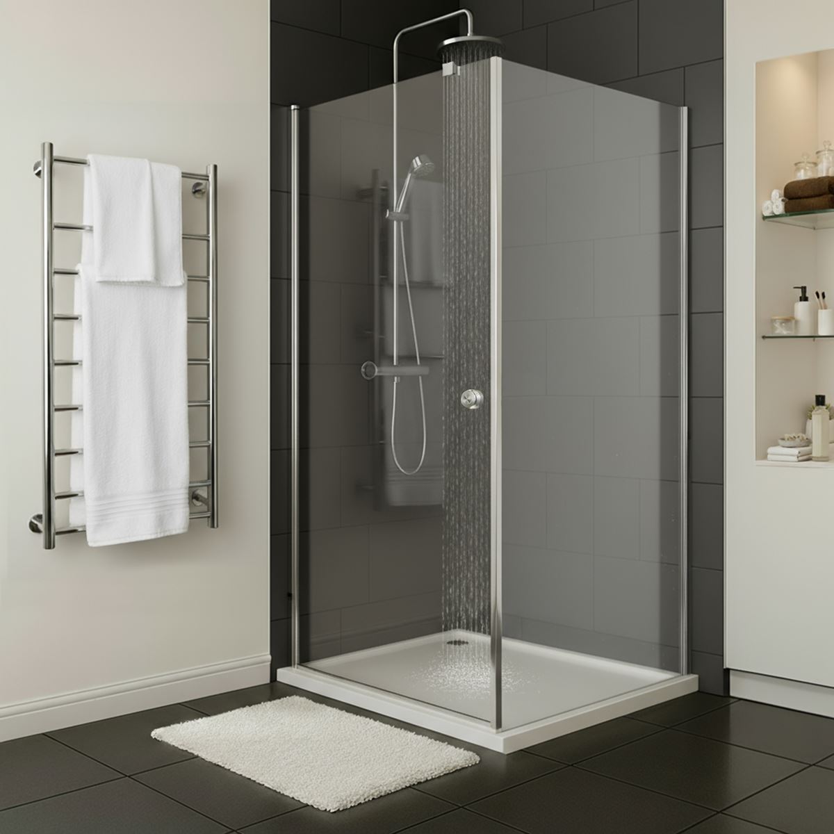 Baridi Side Panel for Sliding Shower Doors, 6mm Tempered Glass - Chrome DH296