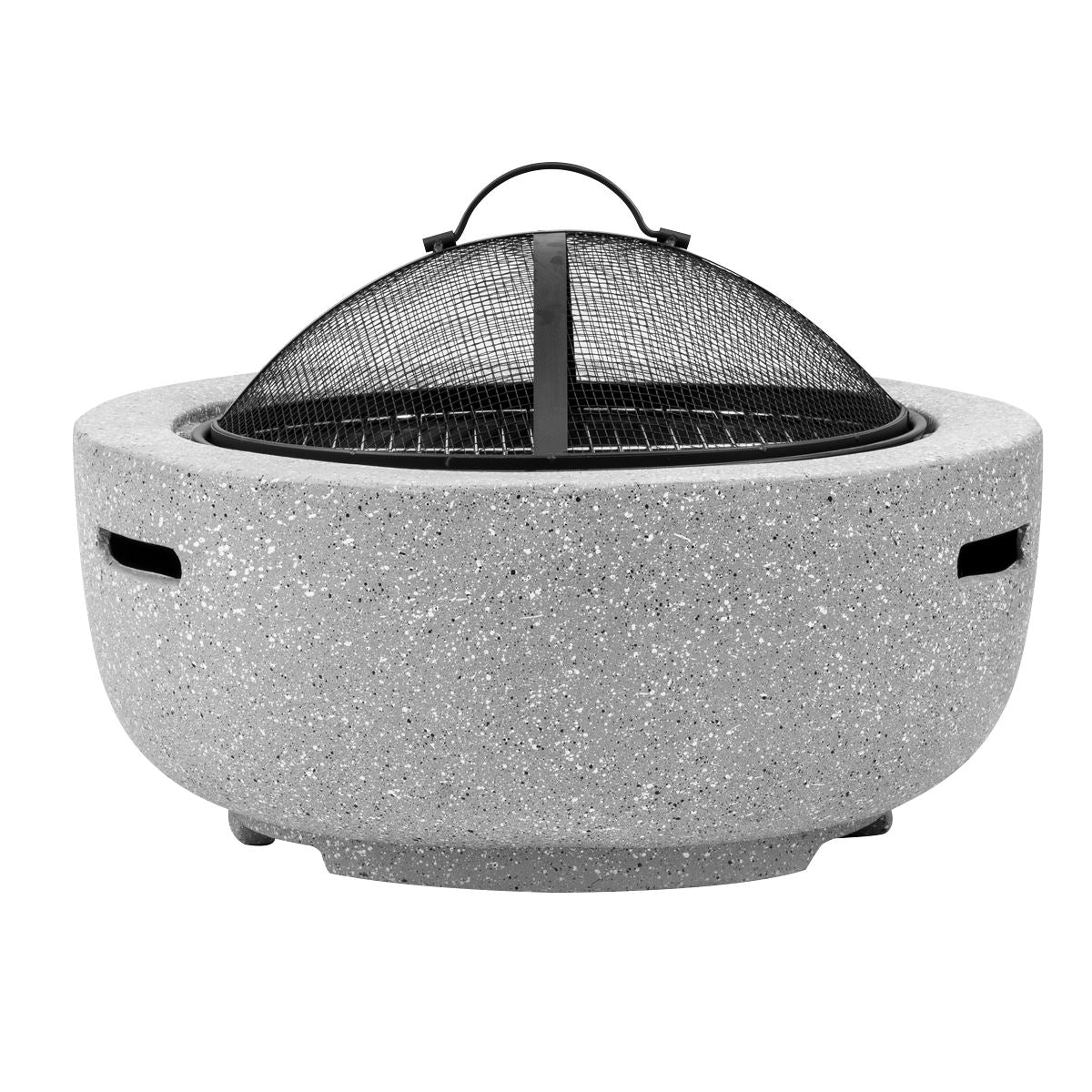 Dellonda Round MgO Fire Pit with BBQ Grill, 60cm, Safety Mesh Screen Light Grey