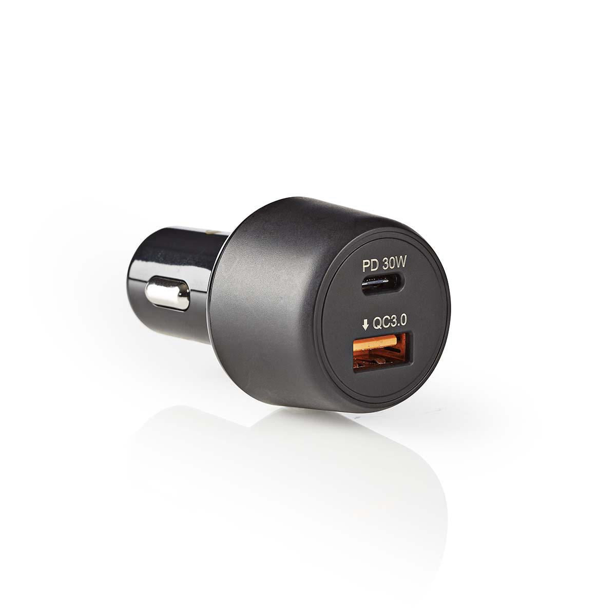 Nedis Car Charger 3.0A USB (QC 3.0)/USB-C Power Delivery 30W Black CCPD30W100BK