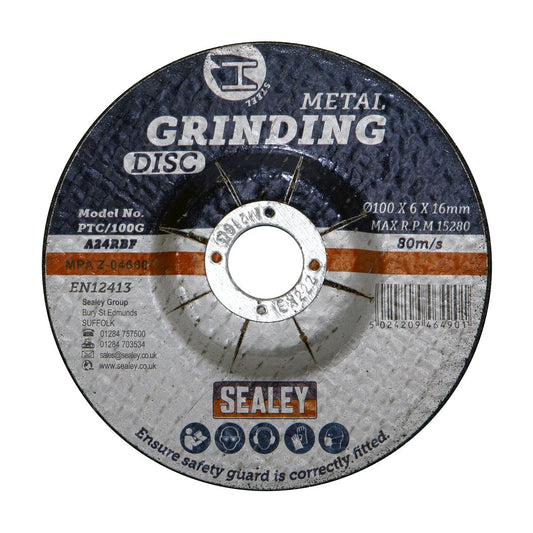 Sealey Grinding Disc 100 x 6mm 16mm Bore PTC/100G