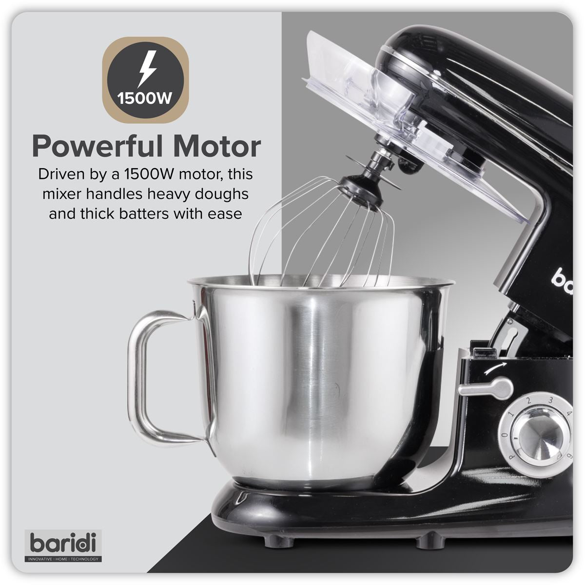 Baridi 1500W Stand Mixer with Accessories 6L - Black DH173