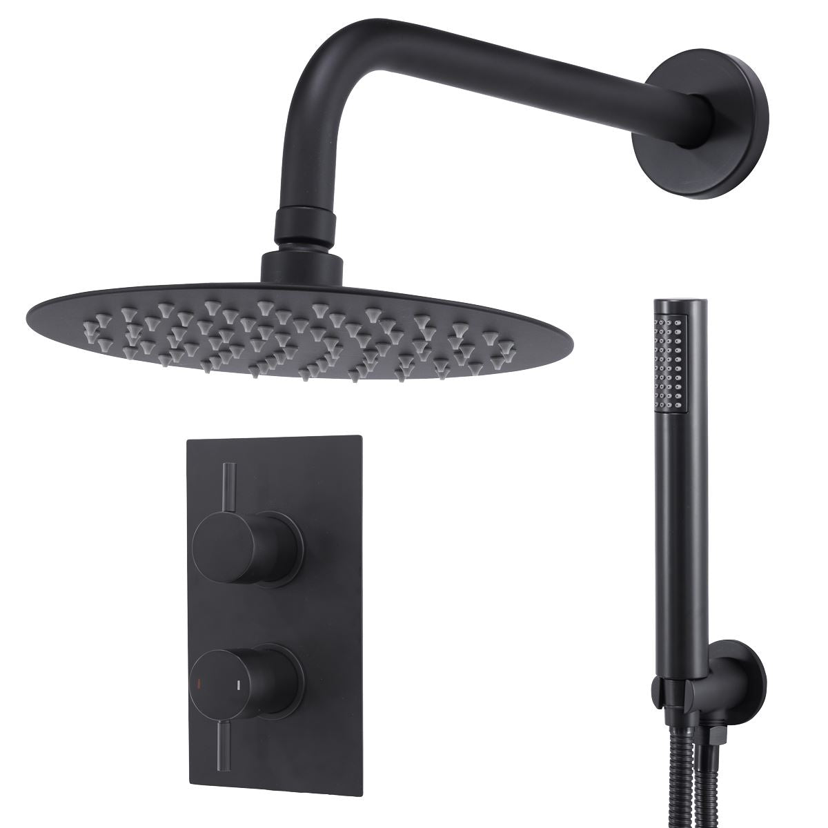 Baridi Concealed Thermostatic Shower Set, 20cm Round Head & Hand Shower - Black