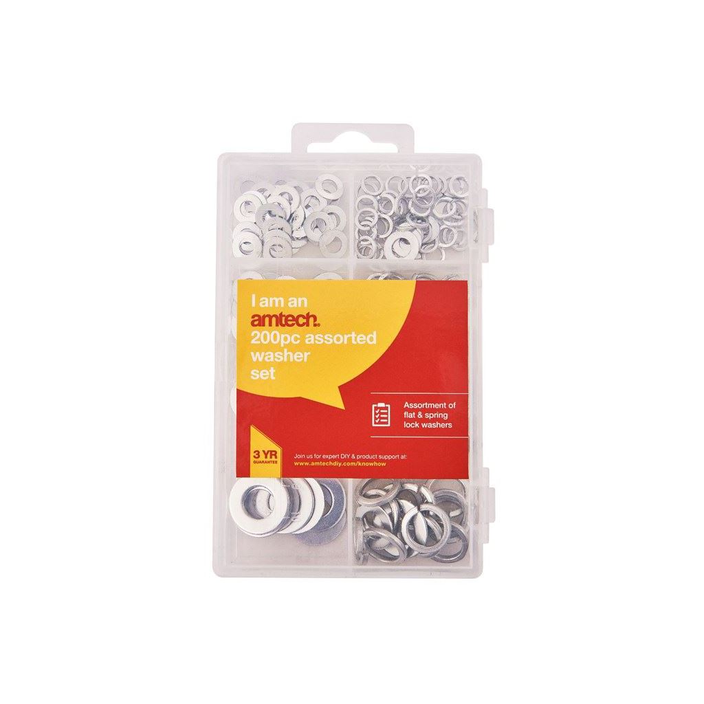 Amtech 200 Piece Steel Assorted Washers Rust Resistant Flat Bolts Scre ...
