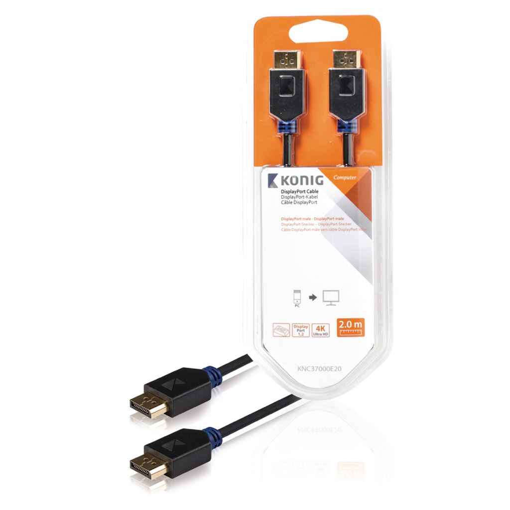 Konig DisplayPort cable DisplayPort male to male 2m grey - CCBW37000AT20