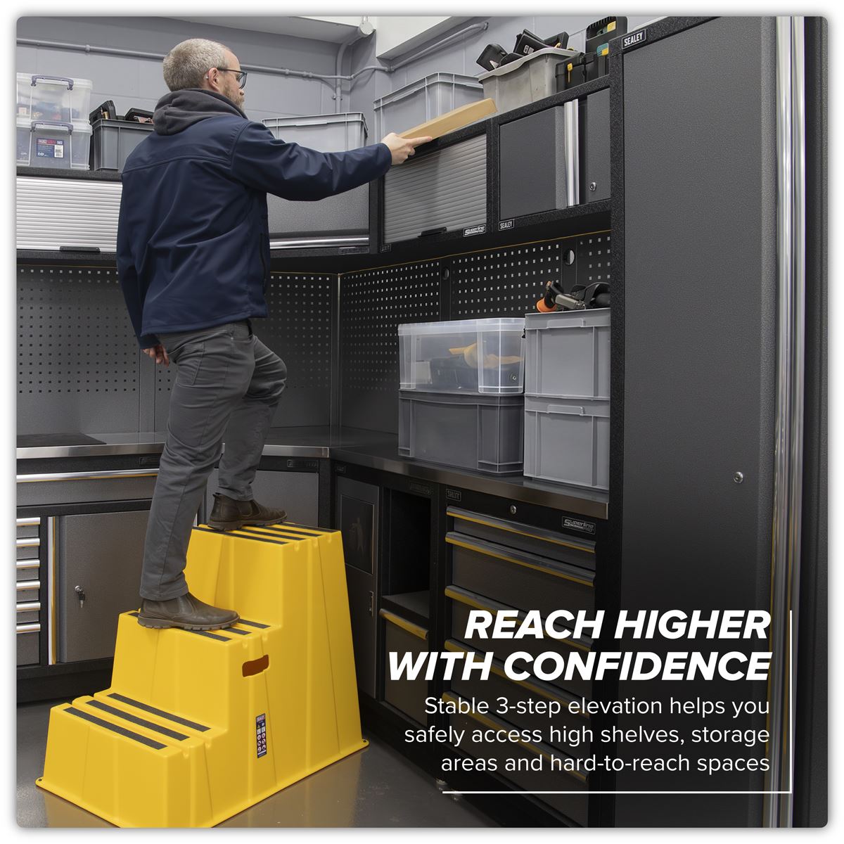 Sealey Heavy-Duty 3-Step Safety Steps with Anti-Slip Treads 150kg Capacity