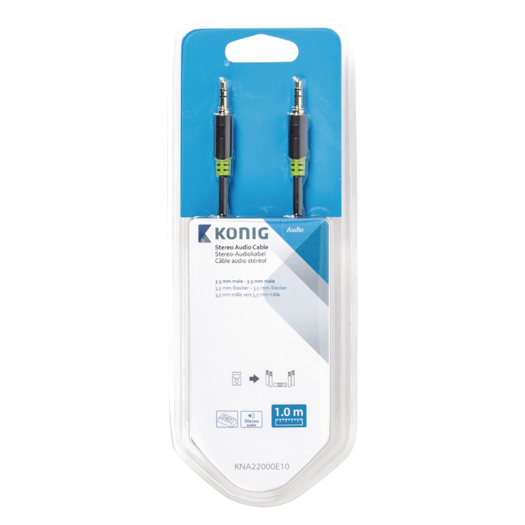 Konig Stereo audio cable 3.5mm male to male 1m grey - CABW22000AT10