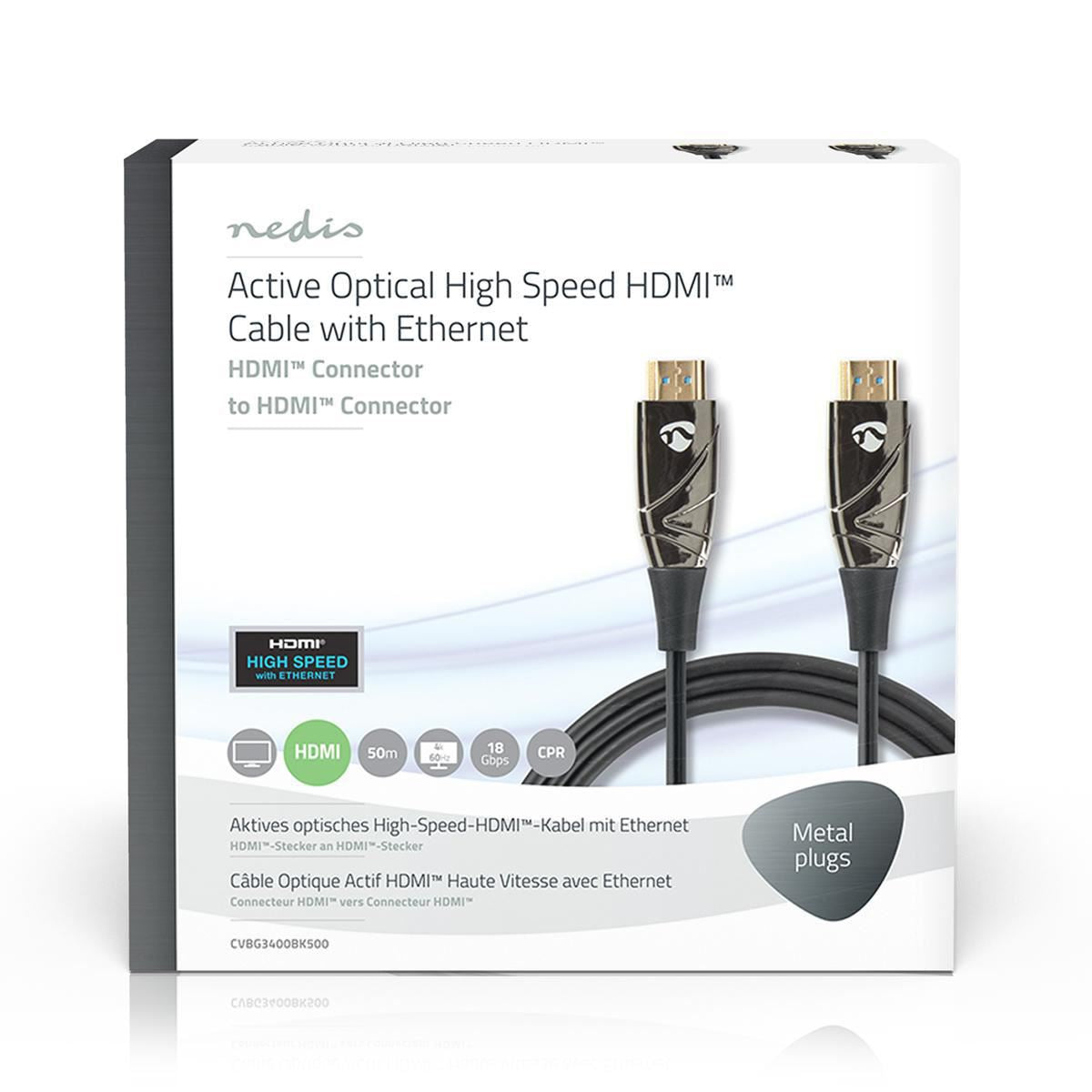 Nedis Active Optical High Speed HDMI Cable with Ethernet HDMI Connector HDMI 50m - CVBG3400BK500