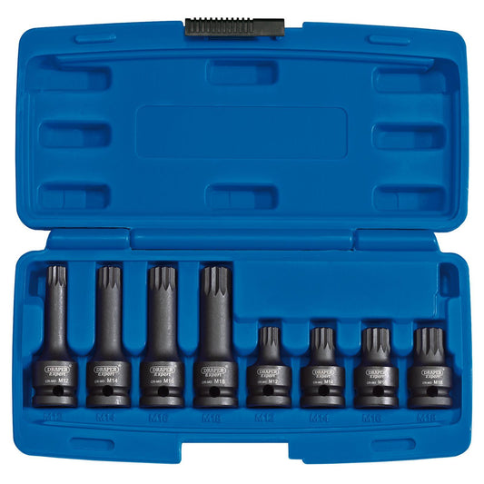 Draper 49460 8 Piece 1/2" Drive Impact Tamperproof Spline Set, M12,M14,M16,M18