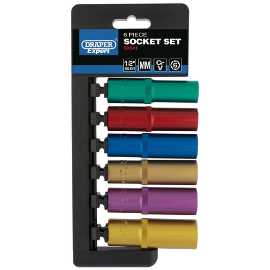 Draper 50541 1/2" Square Drive Metric Coloured Deep Socket Set 6 Piece