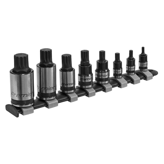 Sealey Spline Socket Bit Set 8pc 1/4", 3/8", 1/2"Sq Dr Black Series AK6214B