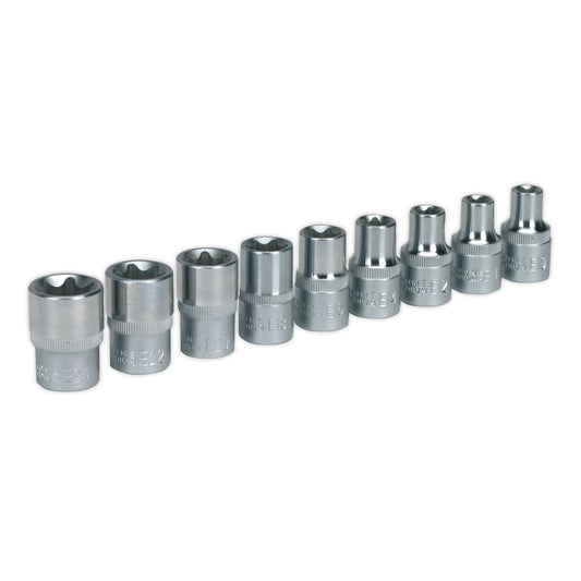 Sealey TRX-Star* Female Socket Set 9pc 1/2"Sq Drive E10-E24 AK230