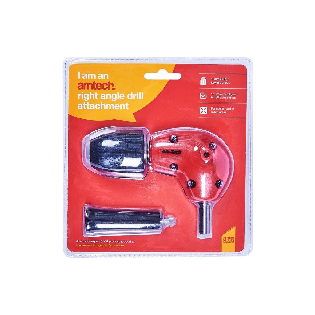 Amtech 3/8" Professional Right Angle Drill Attachment+Keyless Chunk Side Handle - F3045