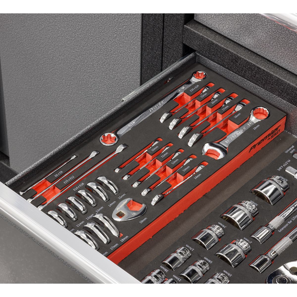 Sealey Stubby Combination, TRX-Star & Crow's Foot Spanner Set w/ Tool Tray 24pc