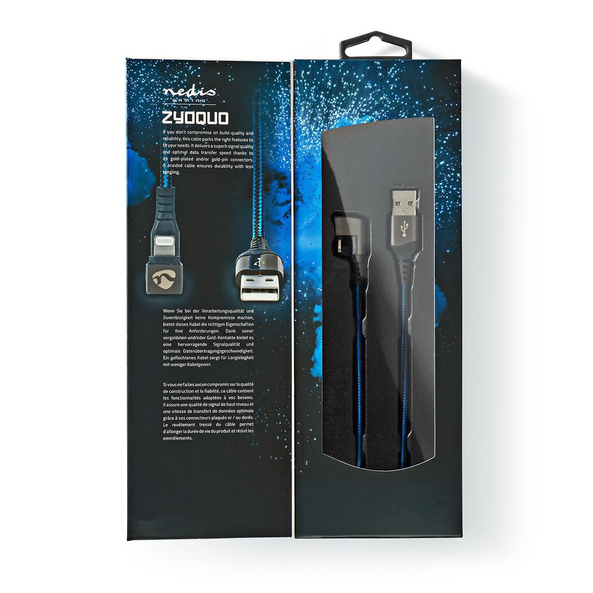Nedis Gaming USB-A 2.0 to Apple Lightning 8-Pin 480Mbps 12W Blue & Black 2m - GCTB39300AL20