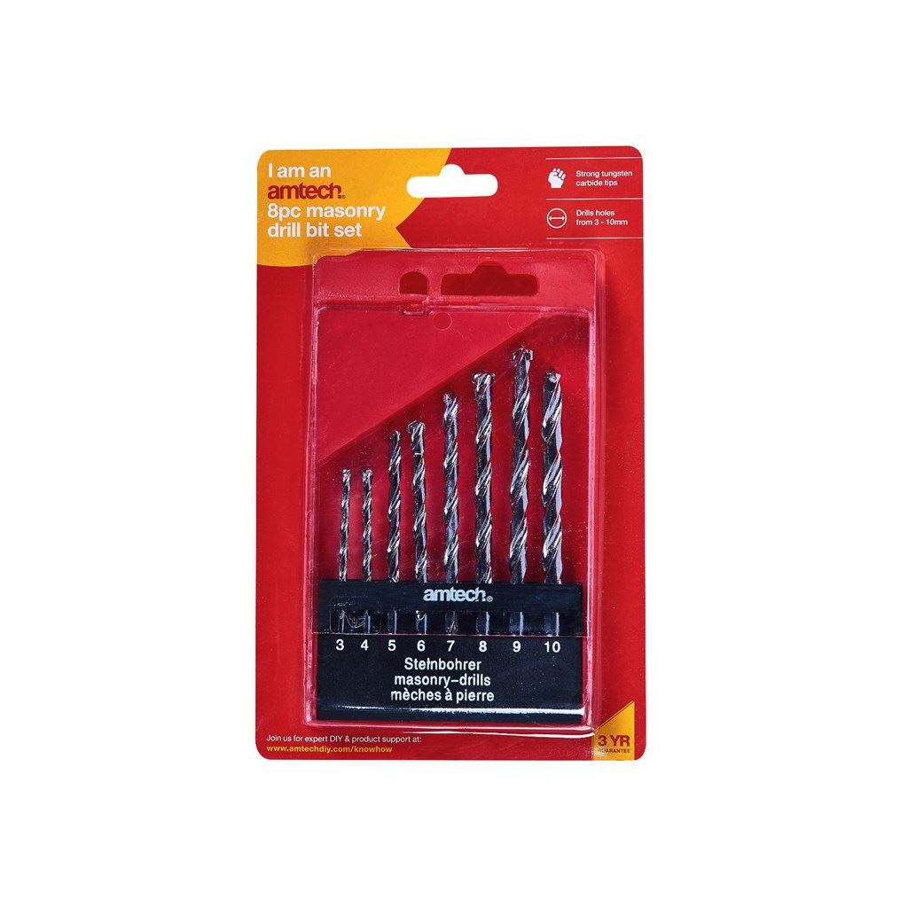 8x Pro Masonry Drill Set 3-10mm Heavy Duty Cold Forged Steel Tungsten Carbide - F1755