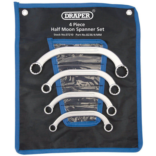 Draper 1x 4 Piece Half Moon (Obstruction) Ring Spanner Set Professional Tool - 07210