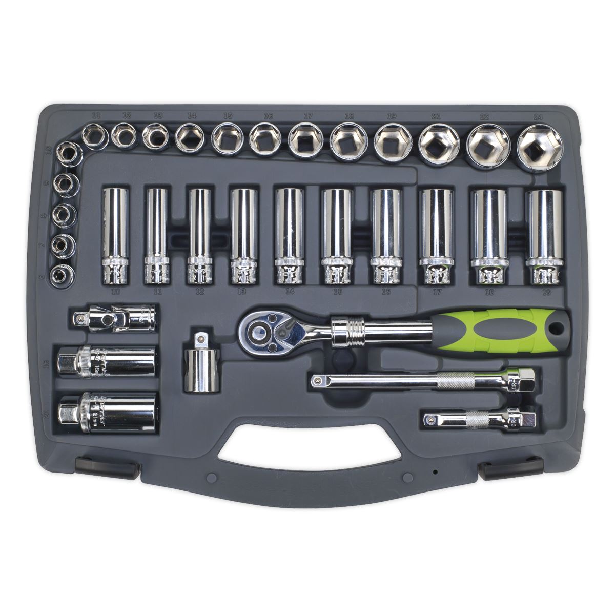 Sealey Socket Set 34pc 3/8"Sq Drive 6pt WallDrive Metric AK7960
