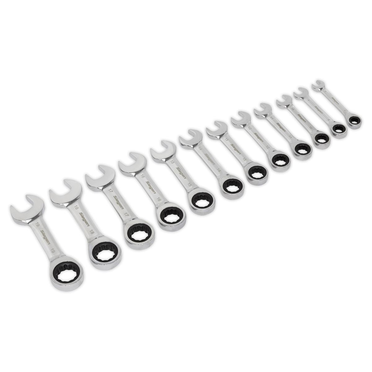 Sealey Stubby Ratchet Combination Spanner Set 12pc Metric S0633