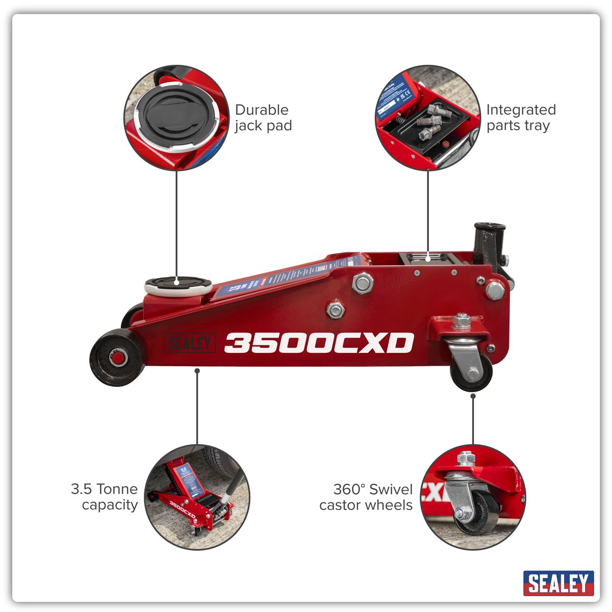 Sealey Trolley Jack with Super Rocket Lift 3.5 Tonne 3500CXD