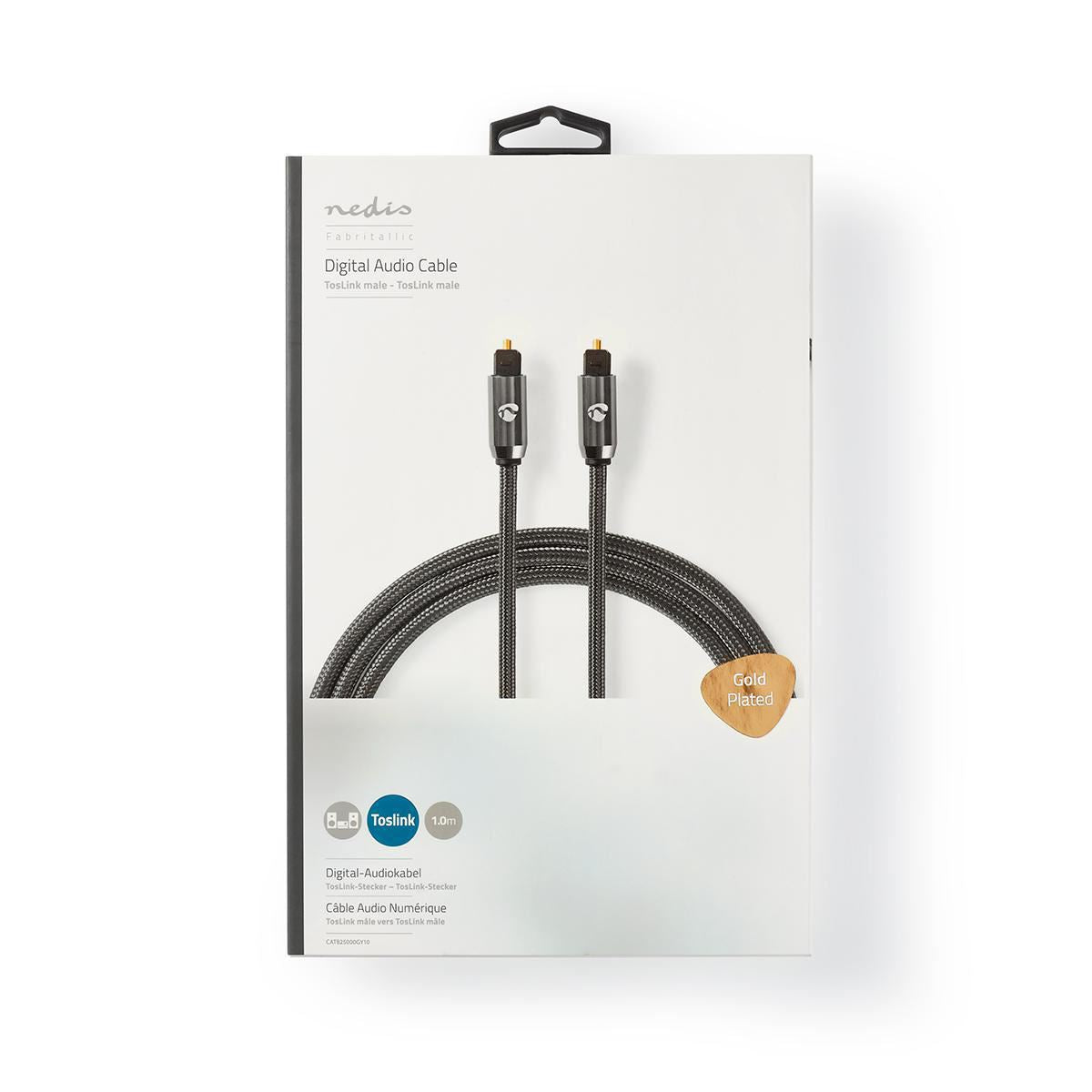 Nedis 1m Digital Audio Cable TosLink Male to TosLink Male Gun Metal Grey Braided - CATB25000GY10