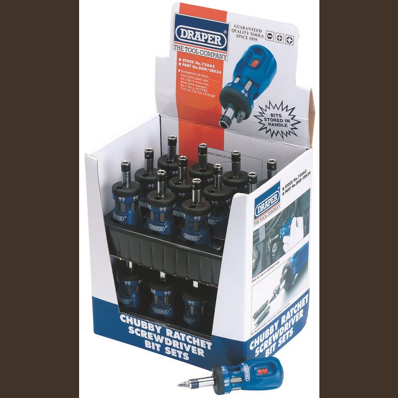 Draper VOID Chubby Ratcheting Screwdriver and Bit Set (7 Piece) - 75065