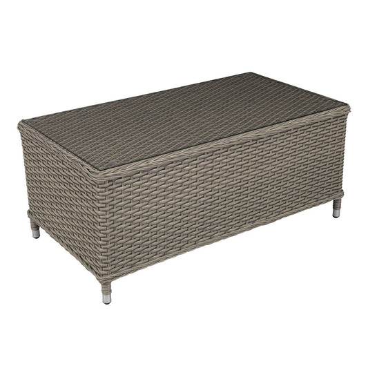Sealey Dellonda Chester Rattan Wicker Outdoor Coffee Table with Tempered Glass Top, Brown DG71