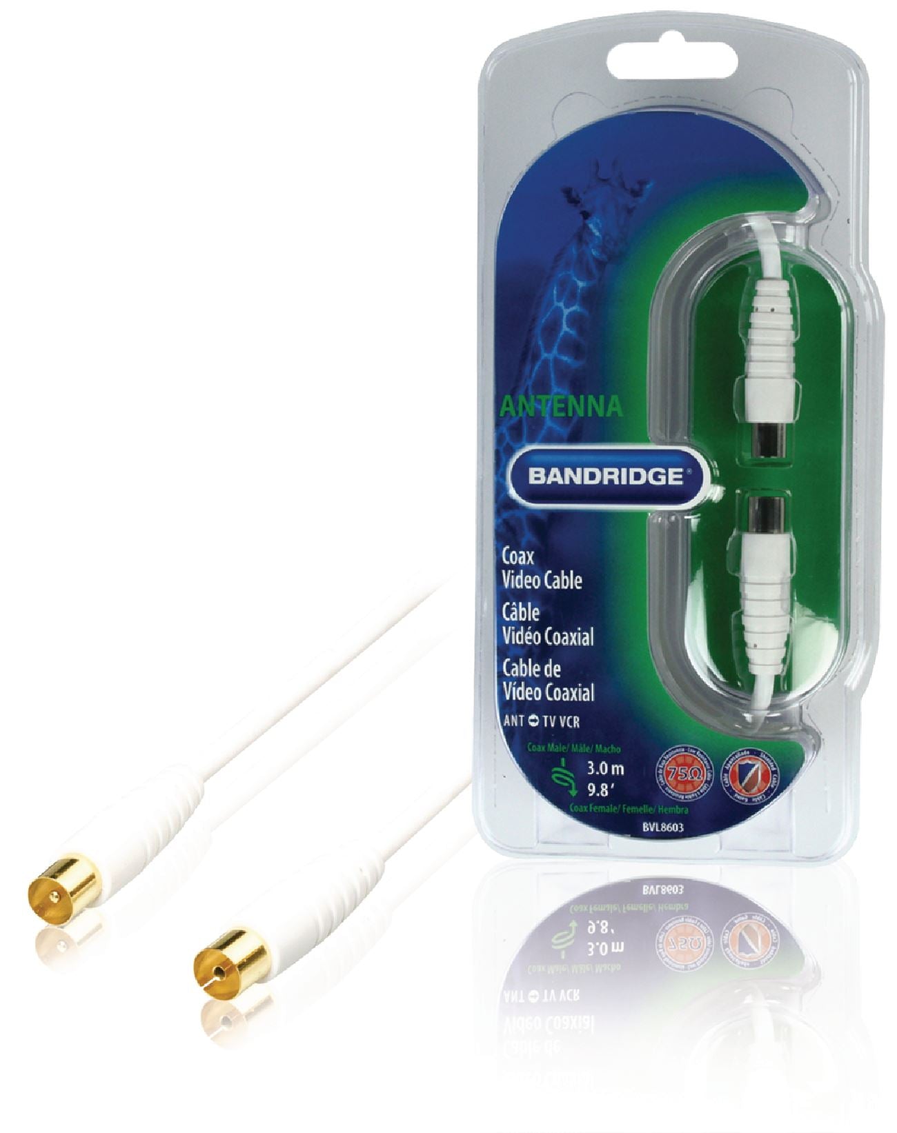 (Disc) Bandridge Digital Coax Cable 3m Connects TV or radio to an antenna wall socket BVL8603 Tracked IE1.P.250 stocked GETR