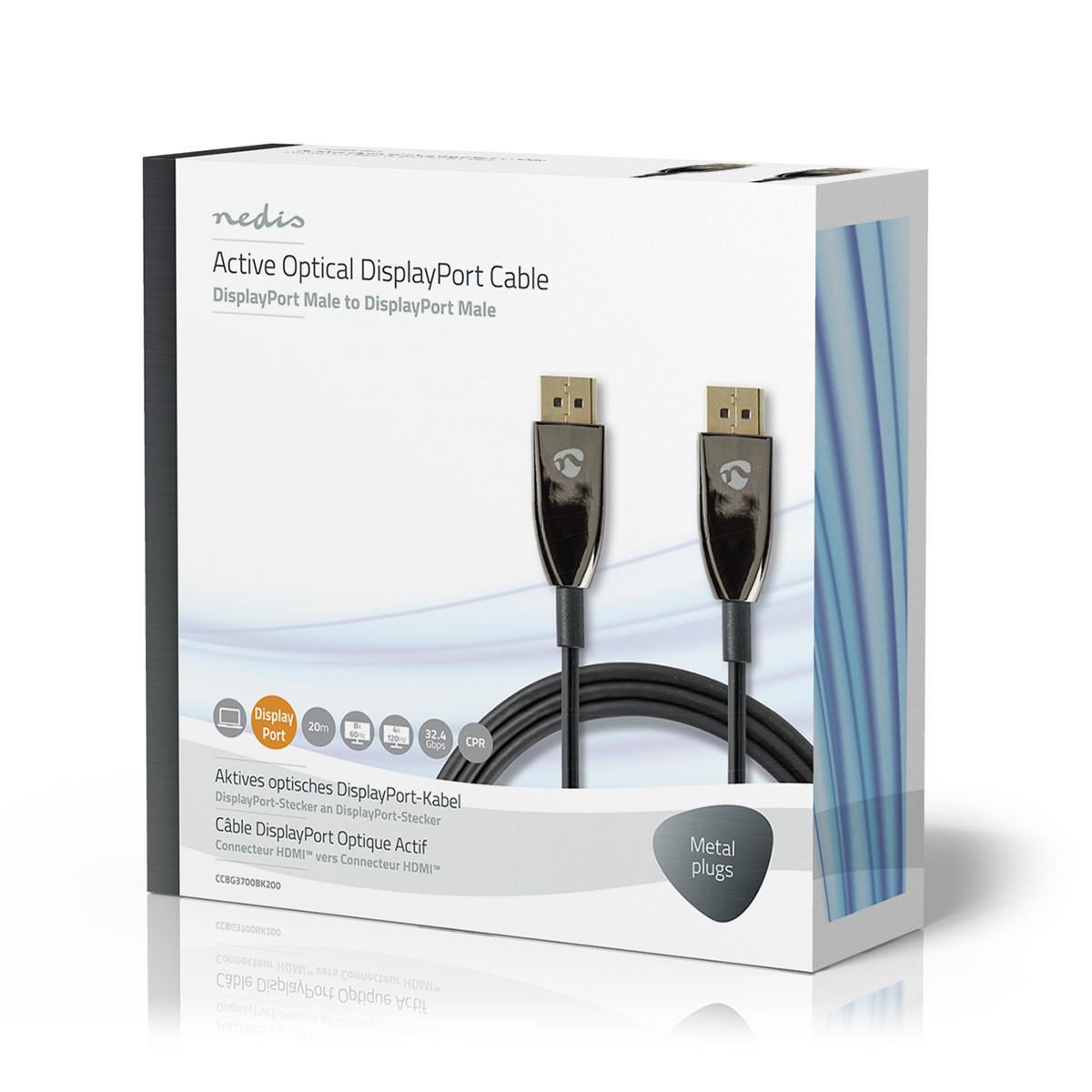 Nedis DisplayPort 1.4 Cable AOC DisplayPort Male to Male 20m Black