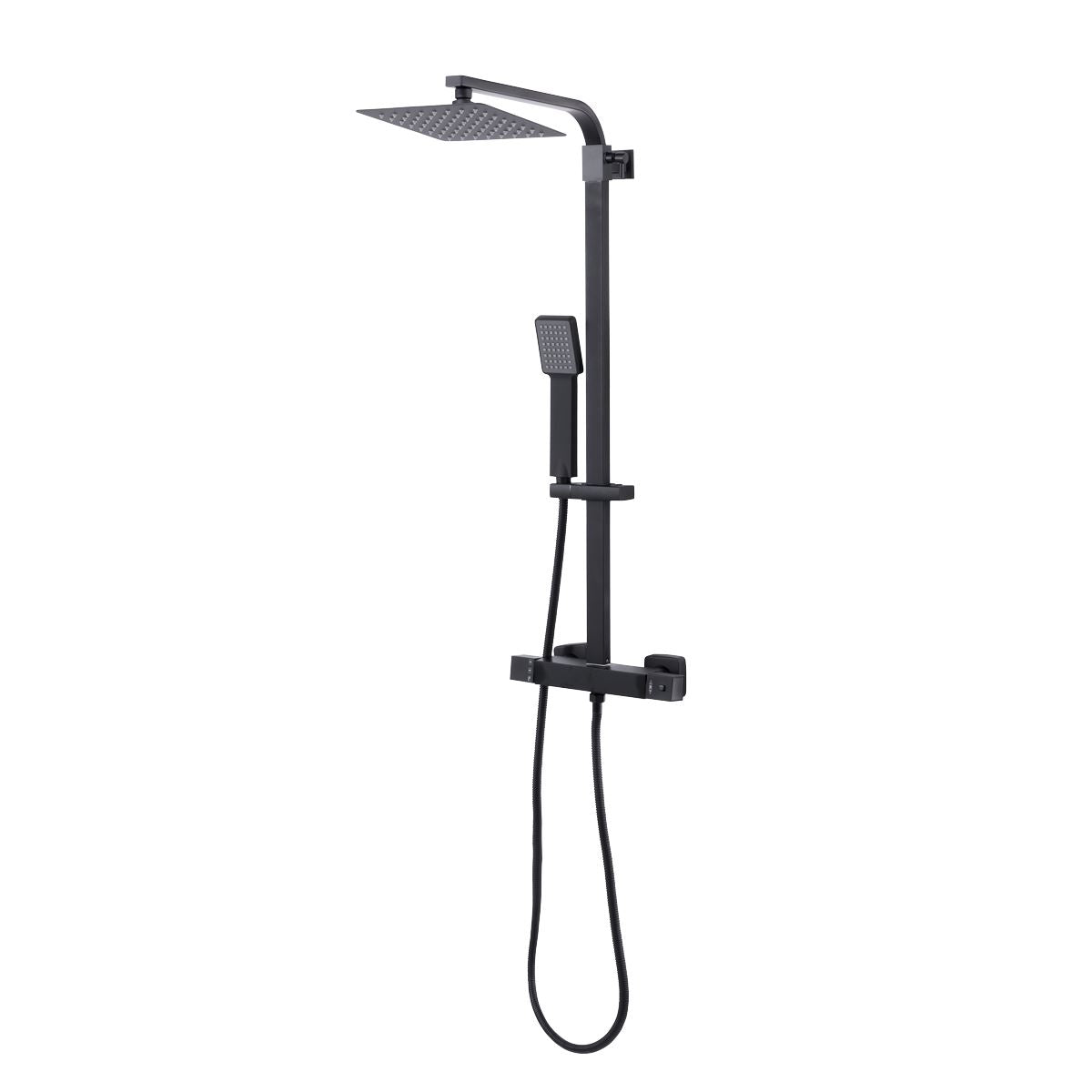 Baridi Thermostatic Shower Mixer Set, 20x20cm Square Head, Adjustable Rail