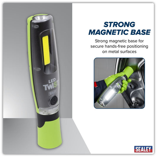 Sealey Rechargeable LED Twist Inspection Light 20W COB Magnetic Base, Power Bank