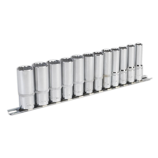 Sealey Socket Set 12pc 3/8"Sq Drive 12pt Deep WallDrive Metric AK2683