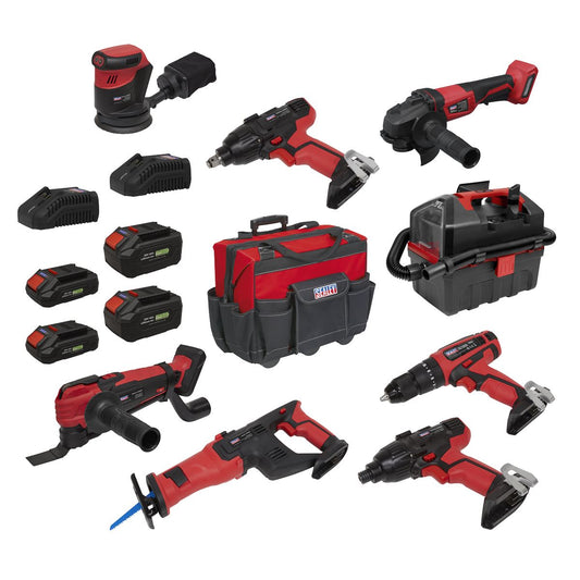 Sealey 8 x SV20 Series Cordless Power Tool Kit 20V Euro Plug - 4 Batteries